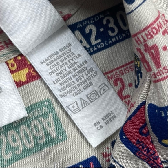 Vintage l 90s L Liz Claiborne Novelty USA State License Plates Loop Collar Shirt - Picture 12 of 14